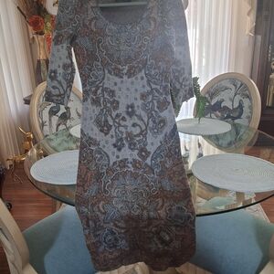 Peruvian Connection Blue and Brown Midi Dress